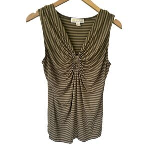 Michael Kors Women's Stripe Ruched Chest Sleeveless Flattering Blouse M